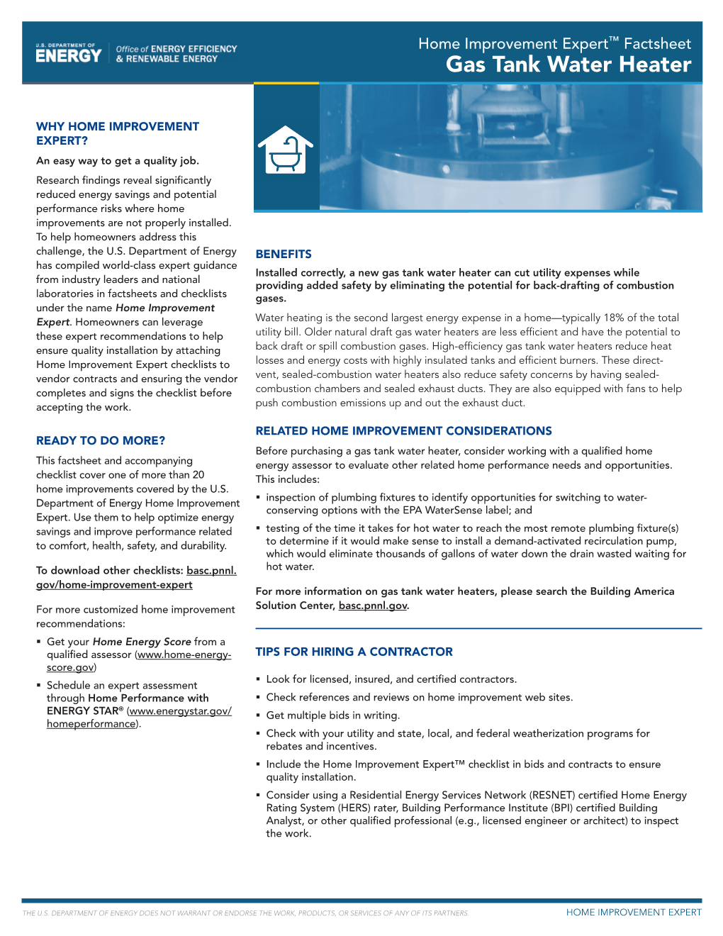 DOE Home Improvement Expert™ Fact Sheet and Checklist: Gas Tank