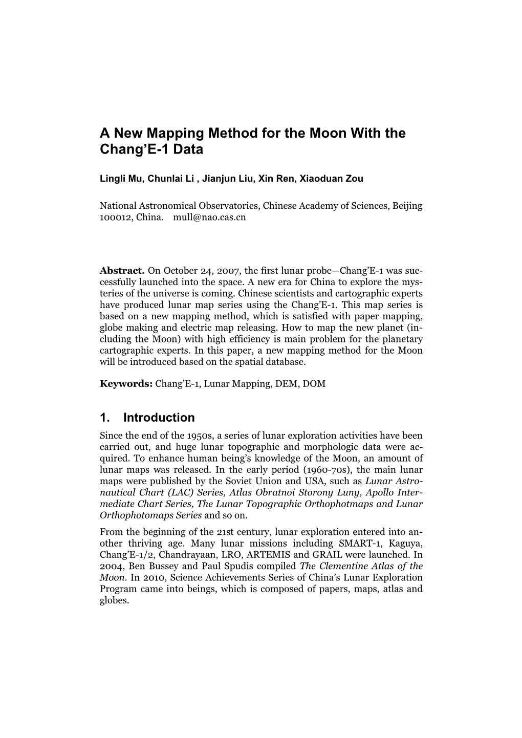 A New Mapping Method for the Moon with the Chang'e-1 Data