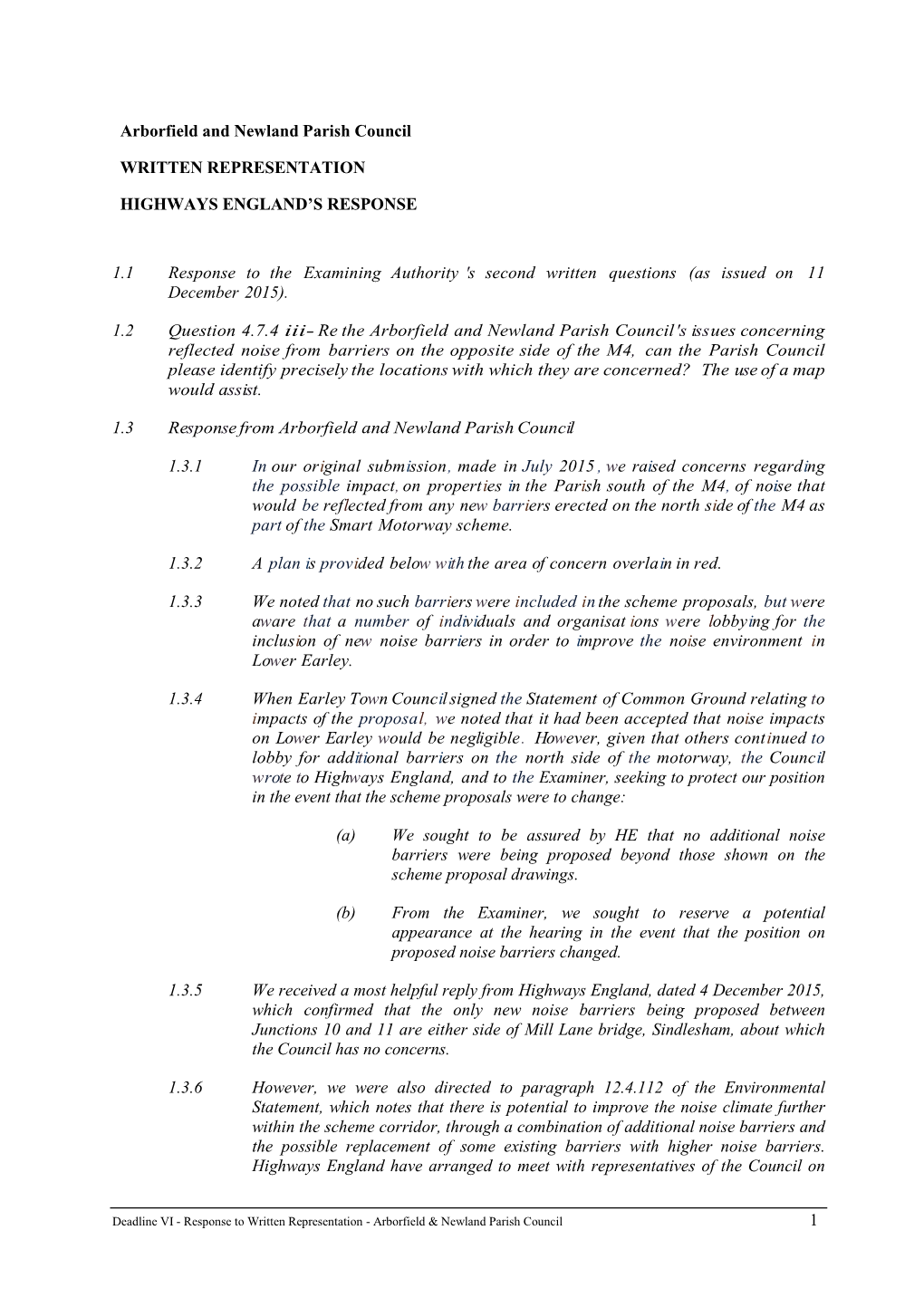 1 Arborfield and Newland Parish Council WRITTEN