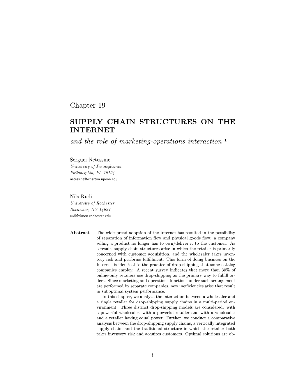 Chapter 19 SUPPLY CHAIN STRUCTURES on the INTERNET