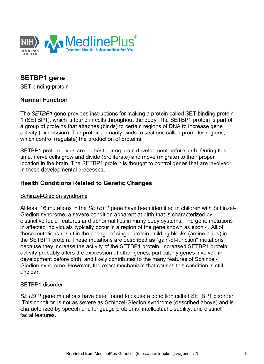 SETBP1 Gene SET Binding Protein 1