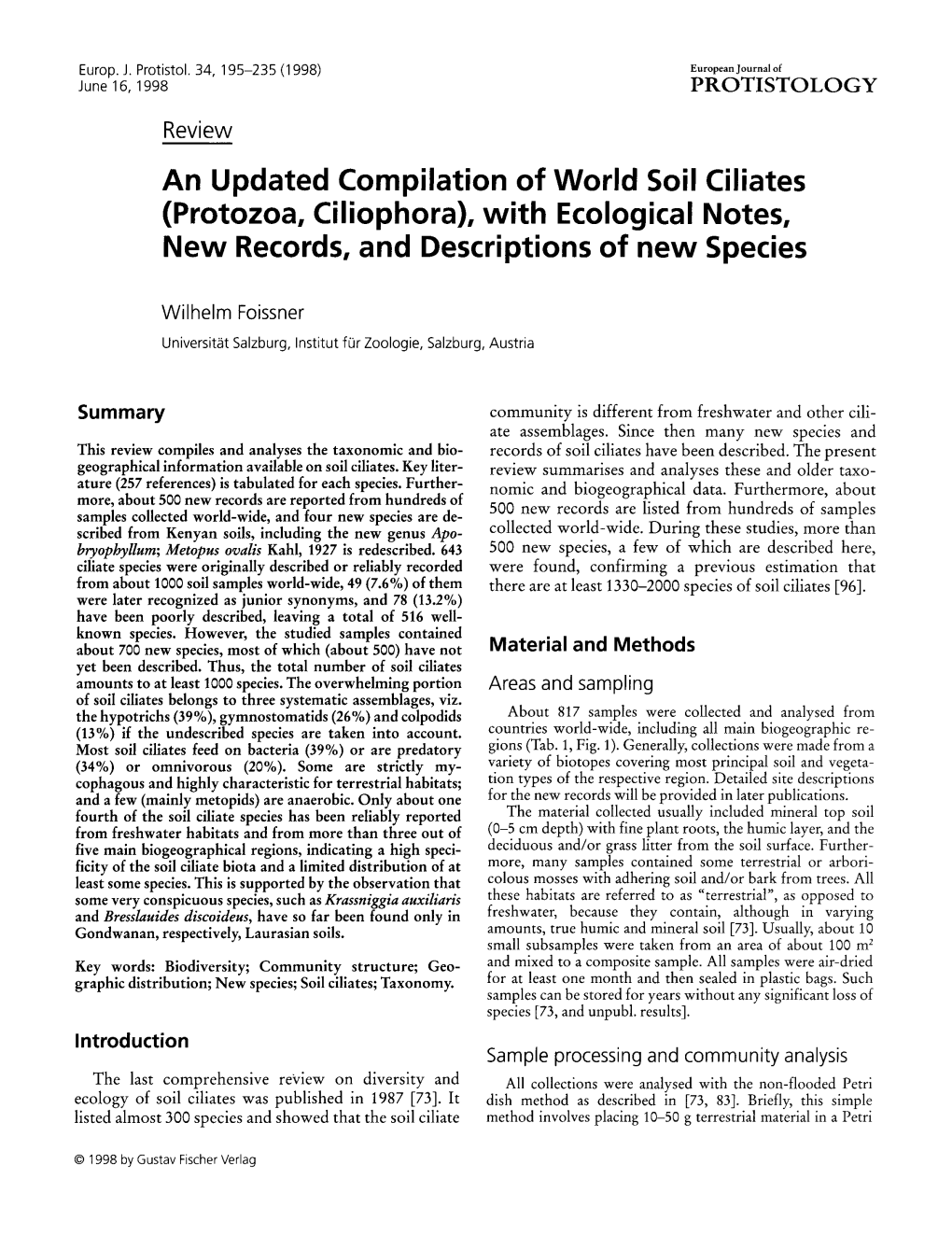An Updated Compilation of World Soil Ciliates (Protozoa, Ciliophora), with Ecological Notes, New Records, and Descriptions of New Species