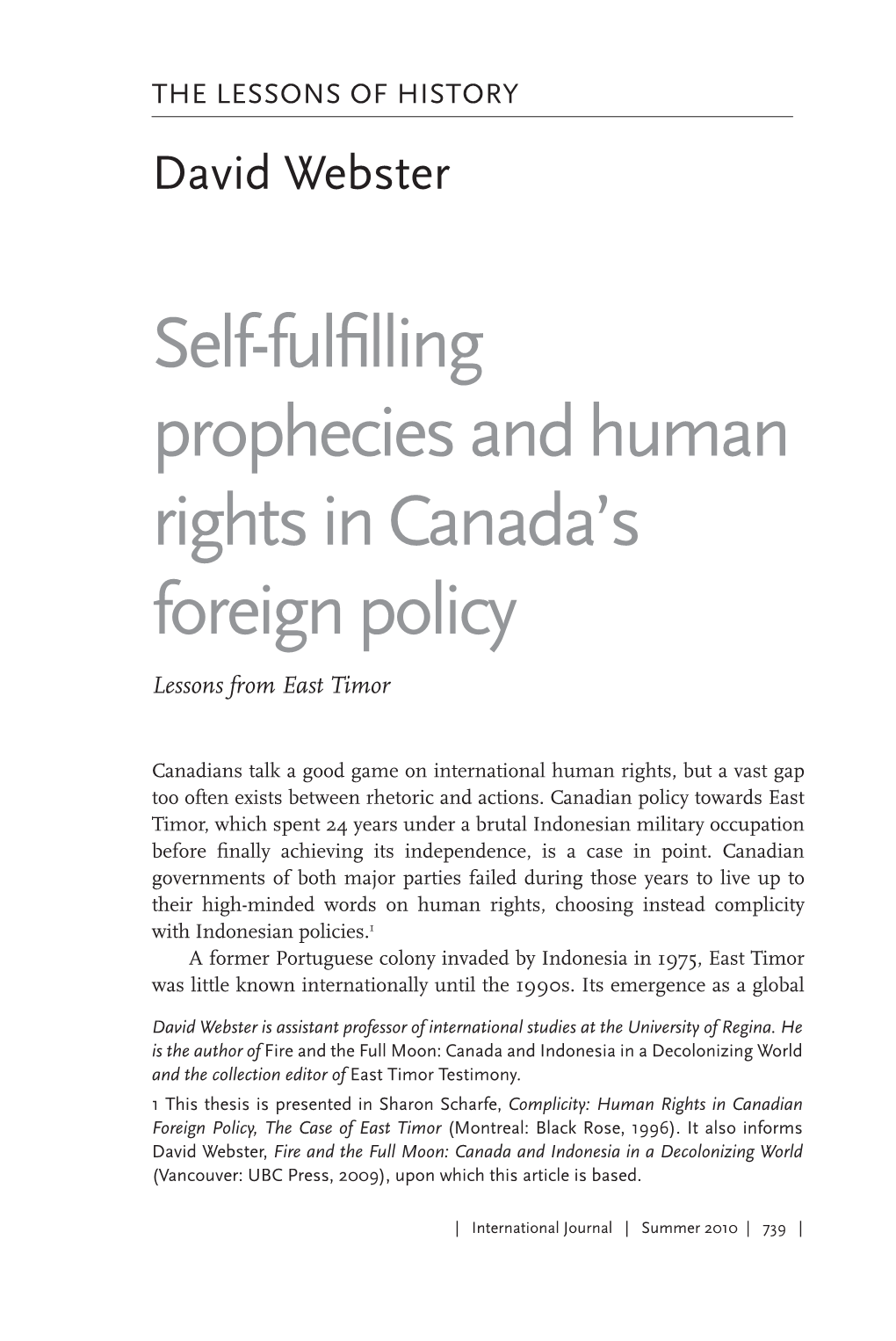 Self-Fulfilling Prophecies and Human Rights in Canada's Foreign Policy