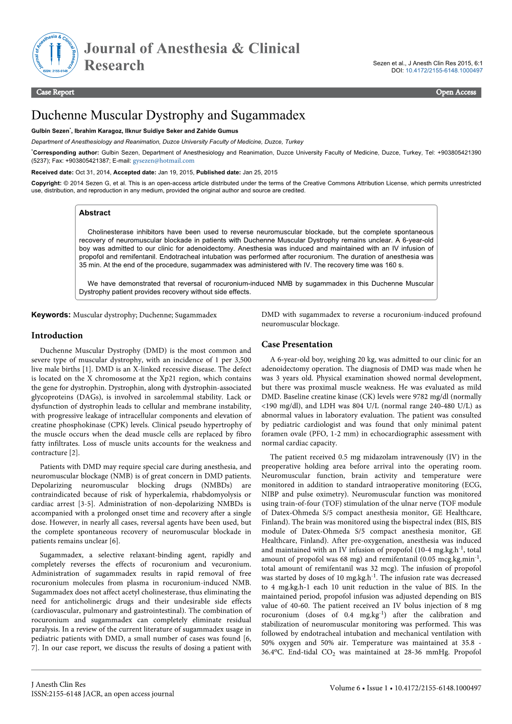 Duchenne Muscular Dystrophy and Sugammadex