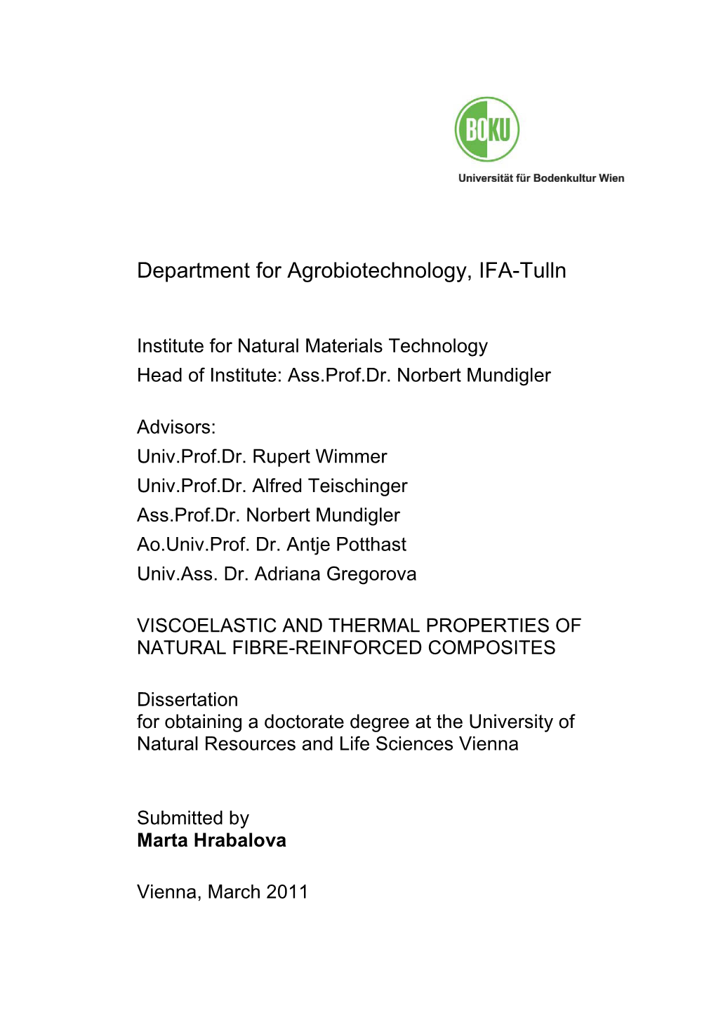 Department for Agrobiotechnology, IFA-Tulln