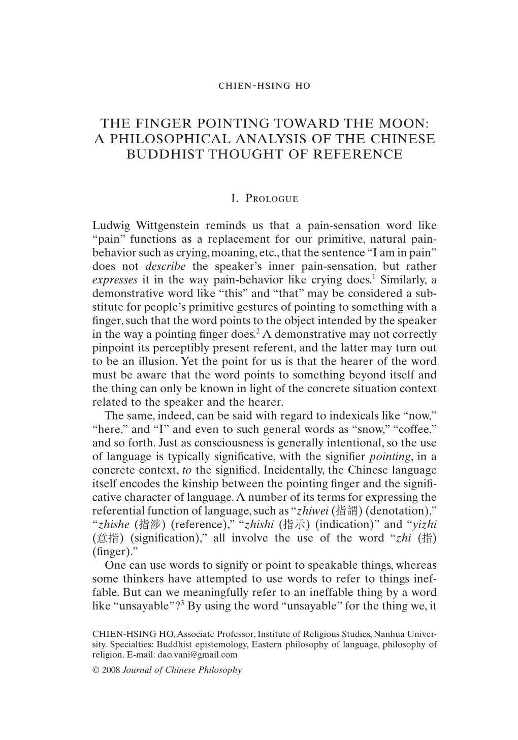 The Finger Pointing Toward the Moon: a Philosophical Analysis of the Chinese Buddhist Thought of Reference