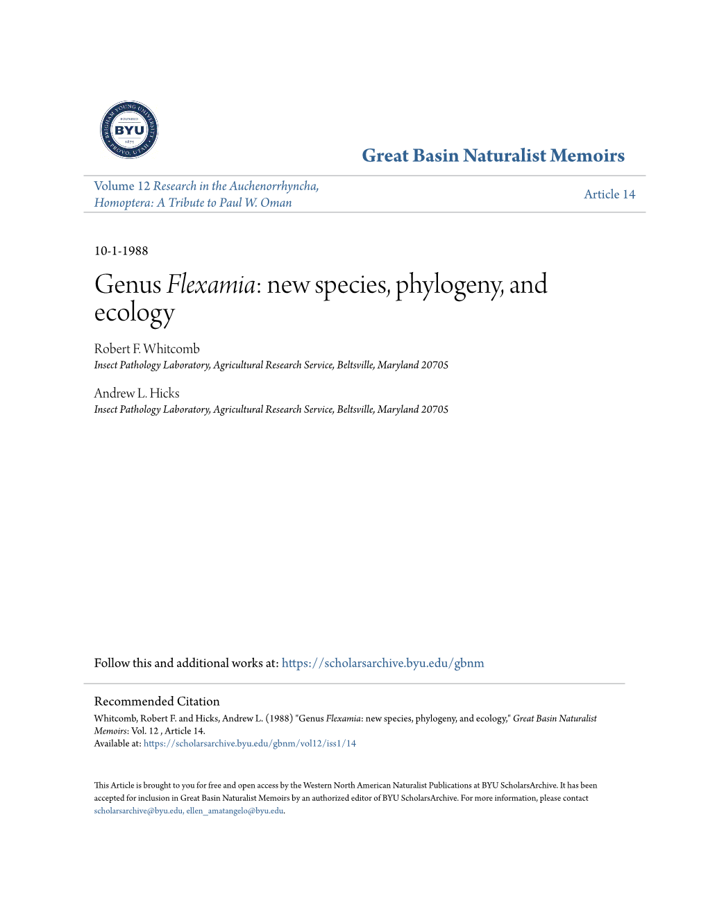 Genus Flexamia: New Species, Phylogeny, and Ecology Robert F