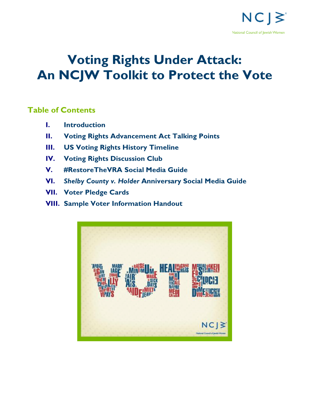 Voting Rights Under Attack: an NCJW Toolkit to Protect the Vote