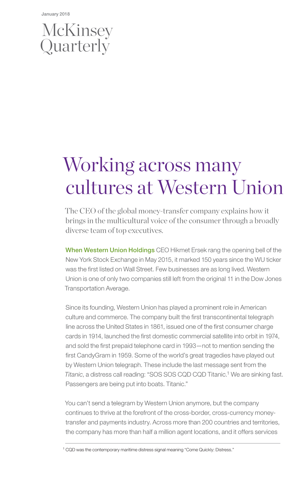 Working Across Many Cultures at Western Union