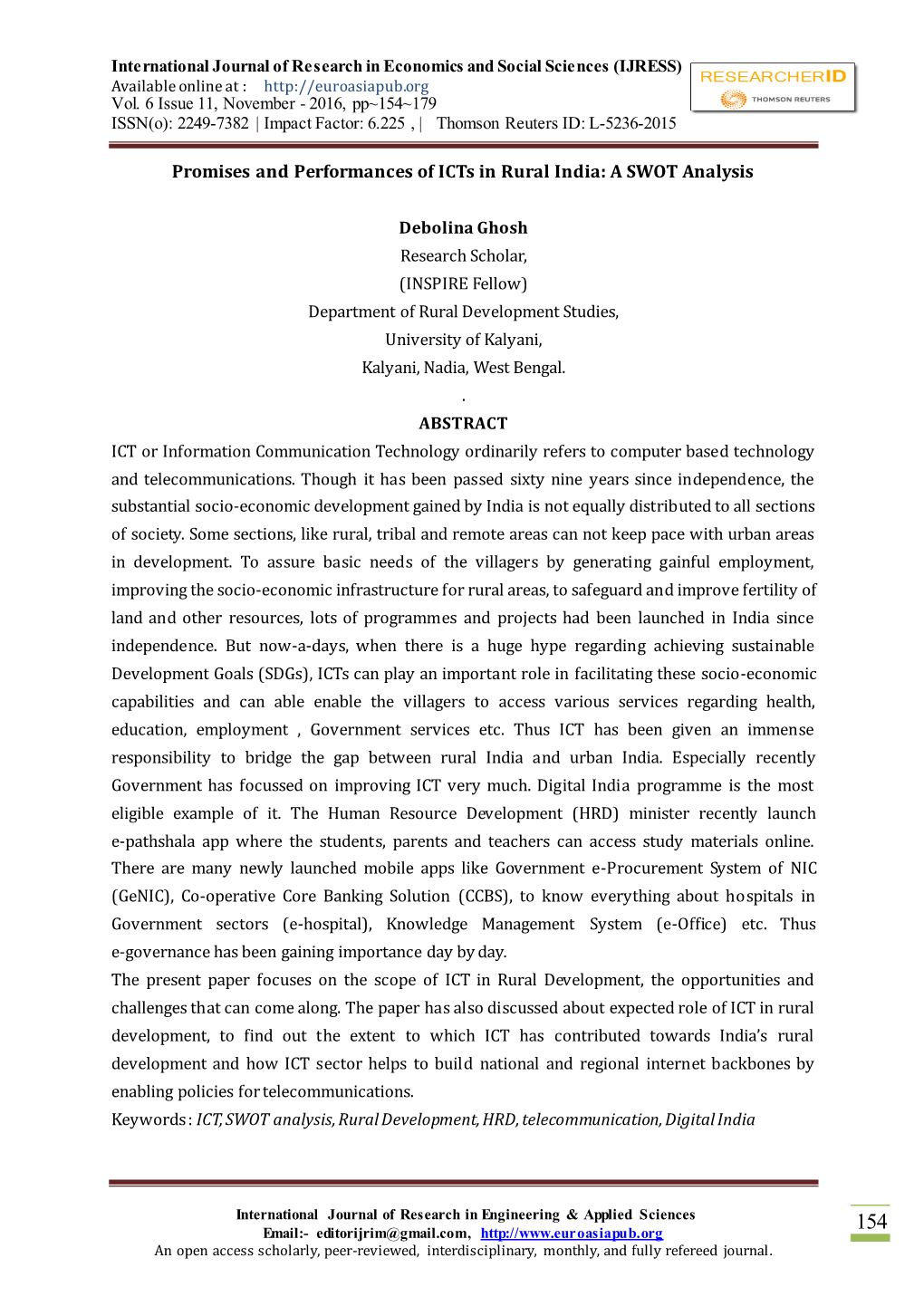 Promises and Performances of Icts in Rural India: a SWOT Analysis