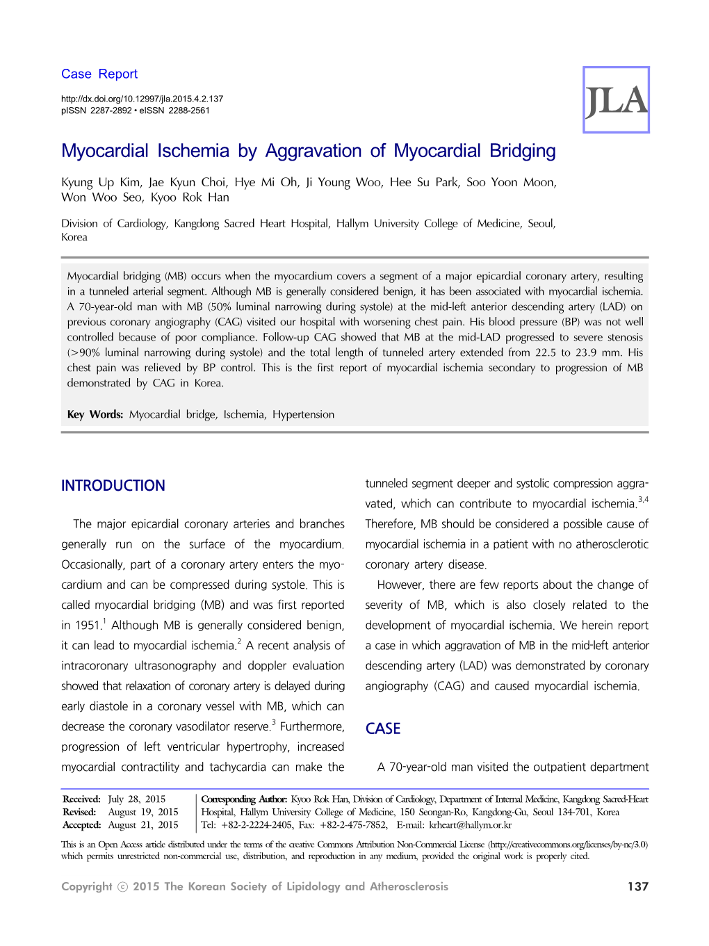 Myocardial Ischemia by Aggravation of Myocardial Bridging