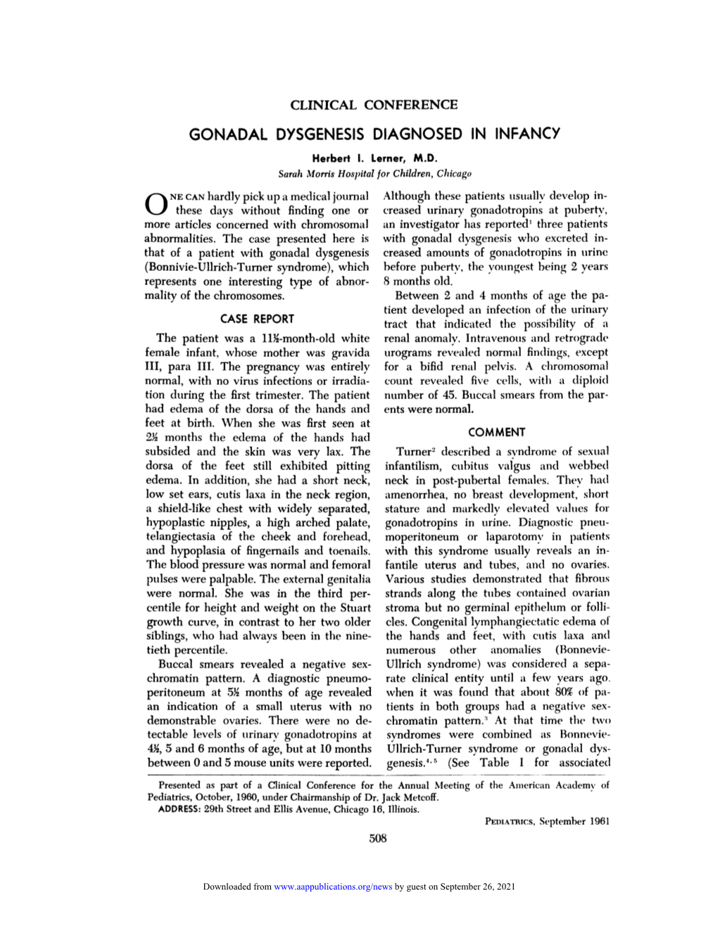 Gonadal Dysgenesis Diagnosed in Infancy