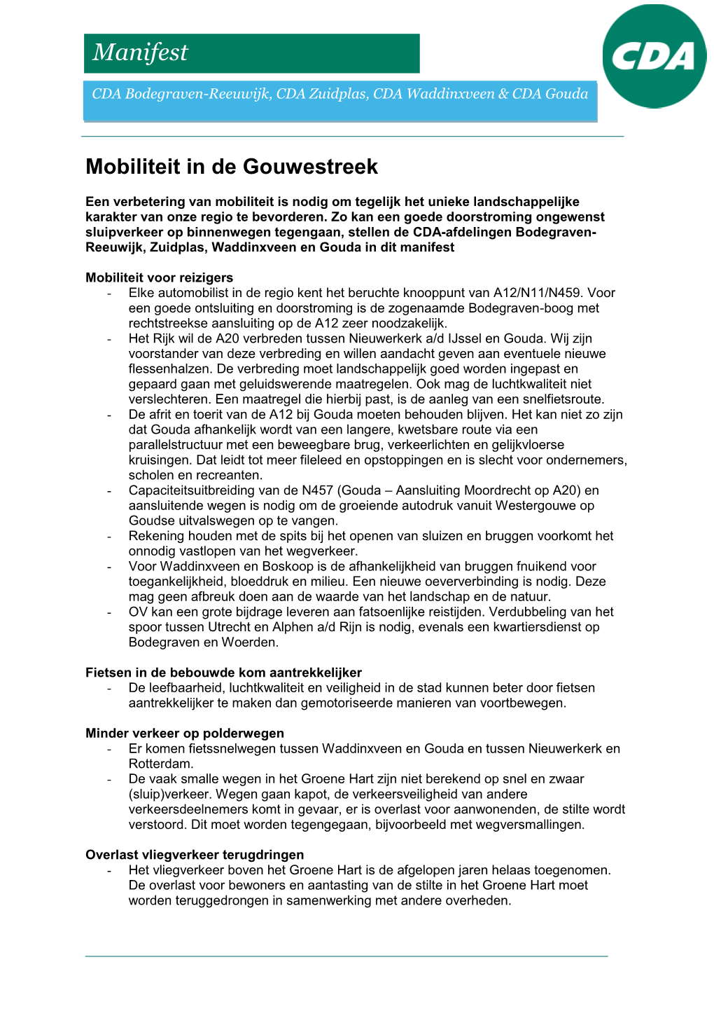 Mobiliteit in De Gouwestreek