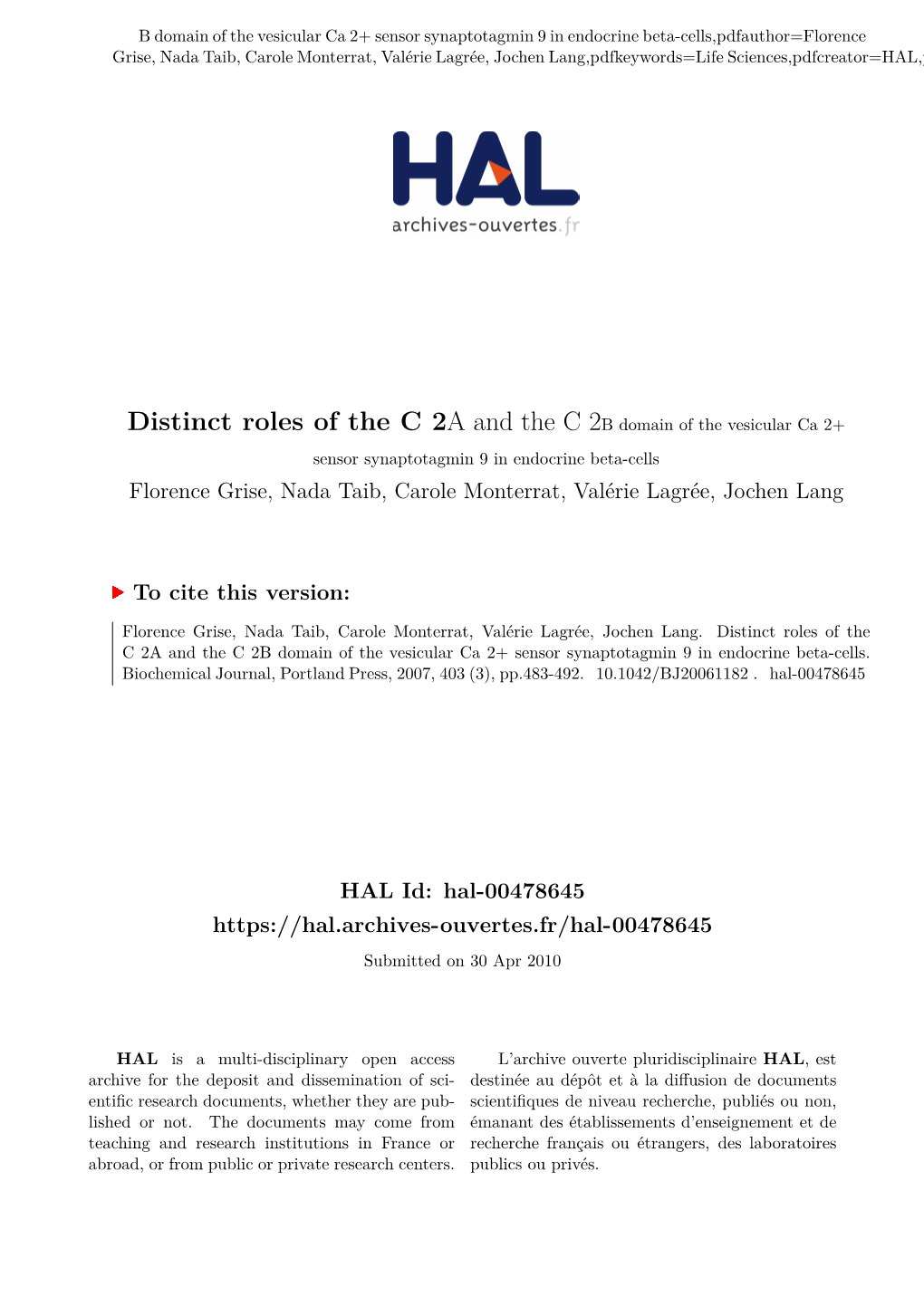 Distinct Roles of the C 2A and the C 2B Domain of the Vesicular Ca 2+