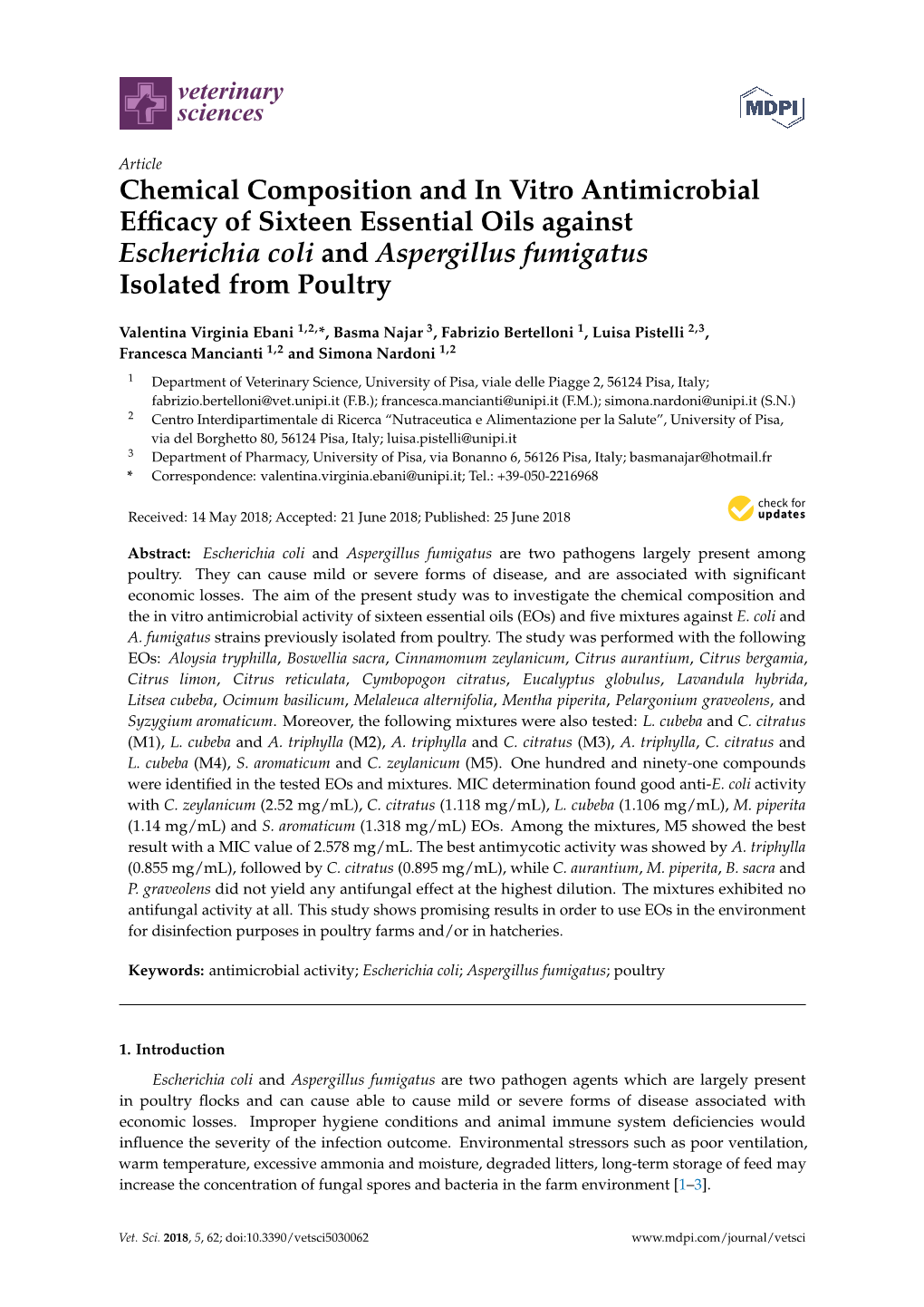 Chemical Composition and in Vitro Antimicrobial Efficacy of Sixteen