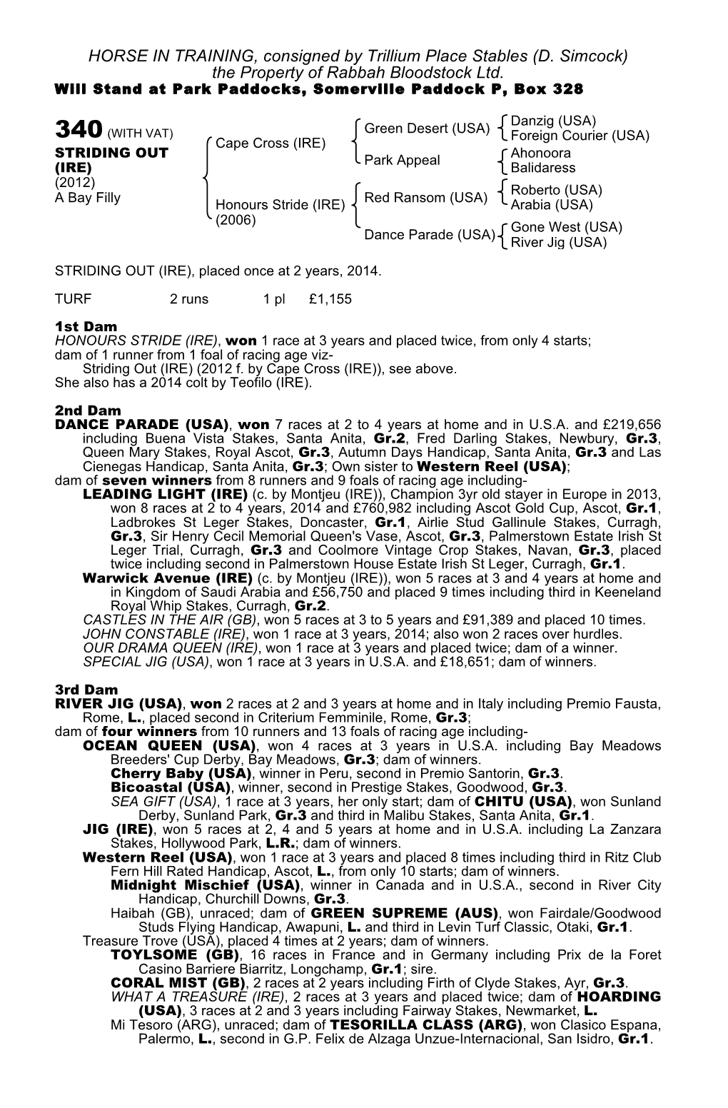 HORSE in TRAINING, Consigned by Trillium Place Stables (D. Simcock) the Property of Rabbah Bloodstock Ltd