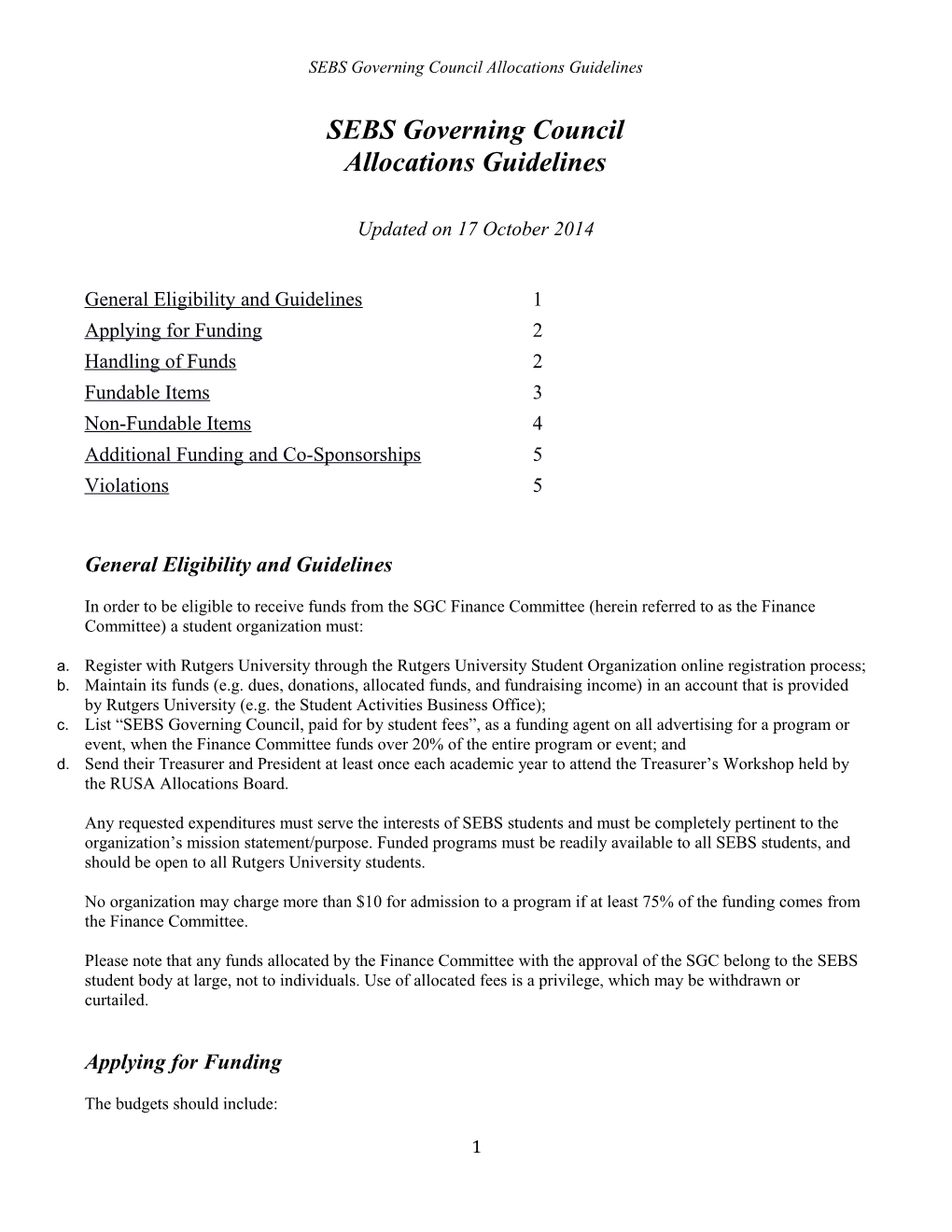 Updated SGC Allocations Guidelines
