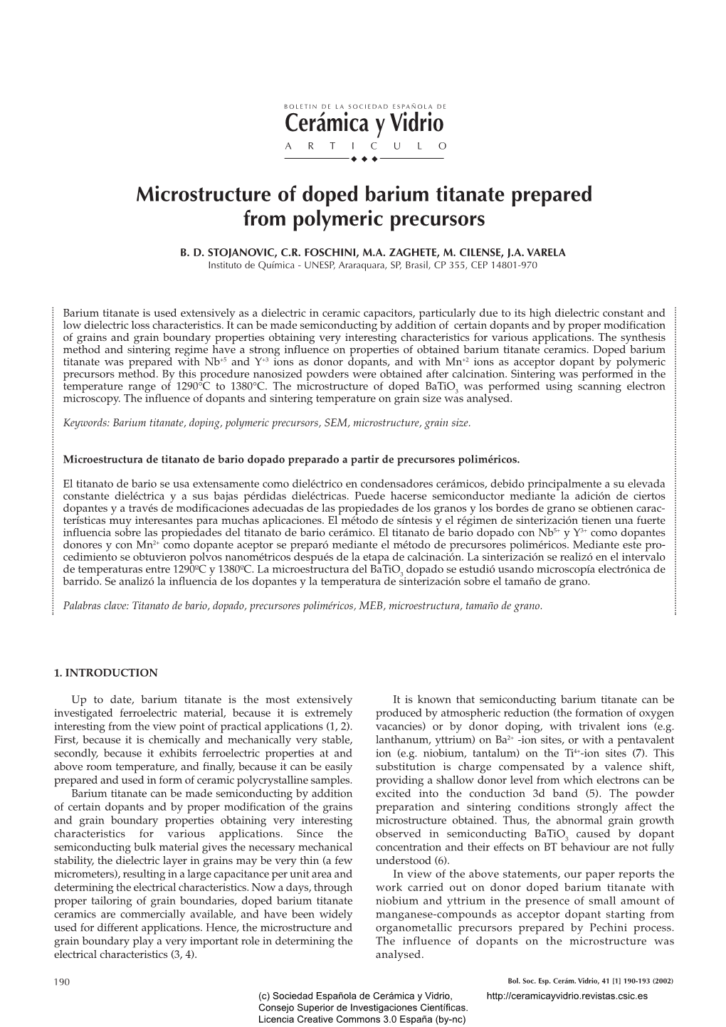 Microstructure of Doped Barium Titanate Prepared from Polymeric Precursors