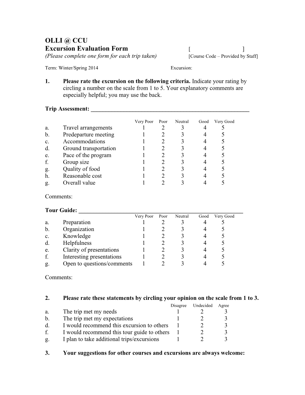 Lifelong Learning Course Evaluation Form