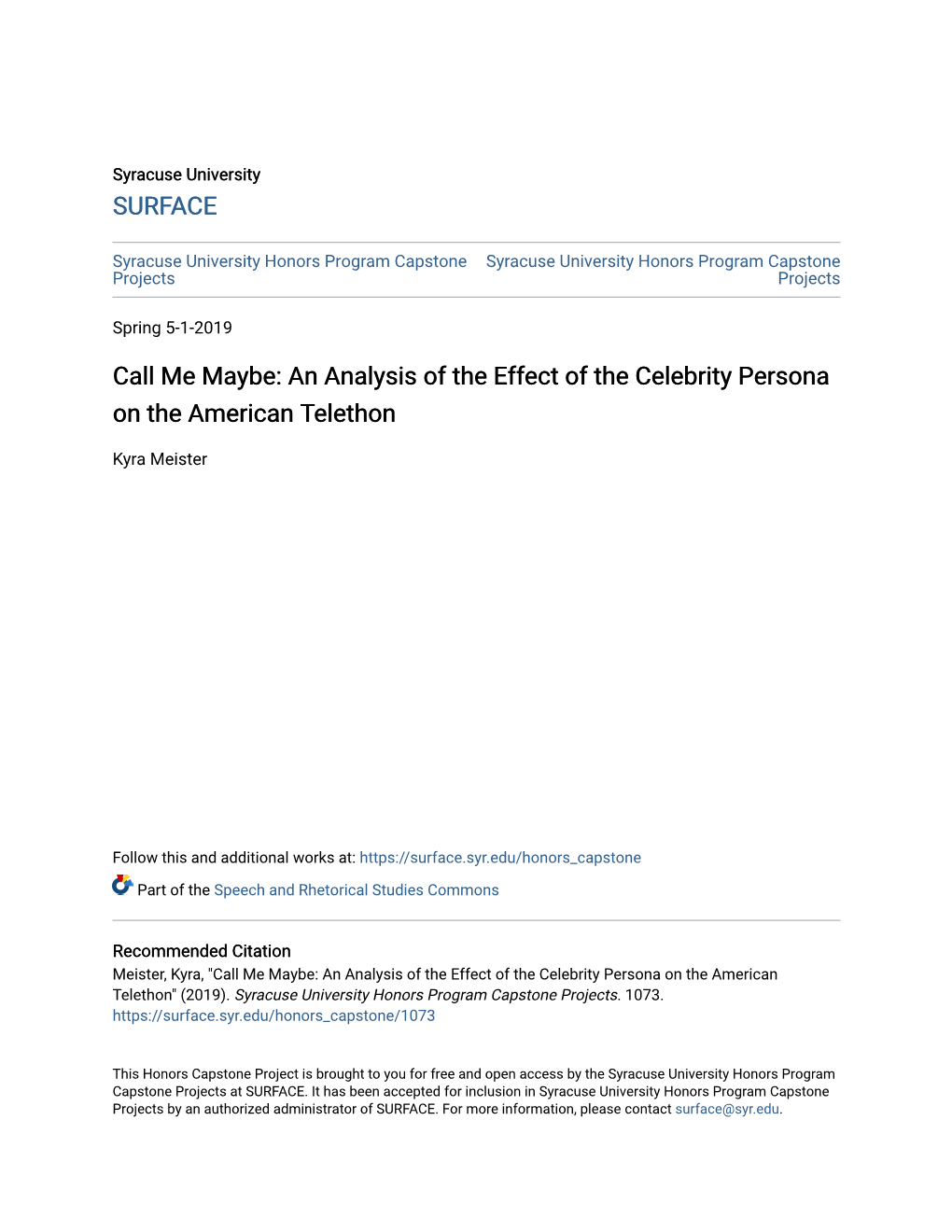 Call Me Maybe: an Analysis of the Effect of the Celebrity Persona on the American Telethon