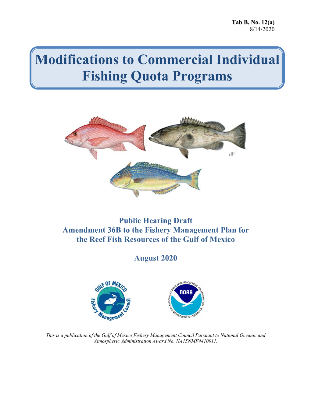 Modifications to Commercial Individual Fishing Quota Programs