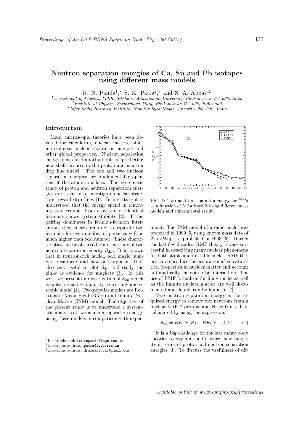 Neutron Separation Energies of Ca, Sn and Pb Isotopes Using Different