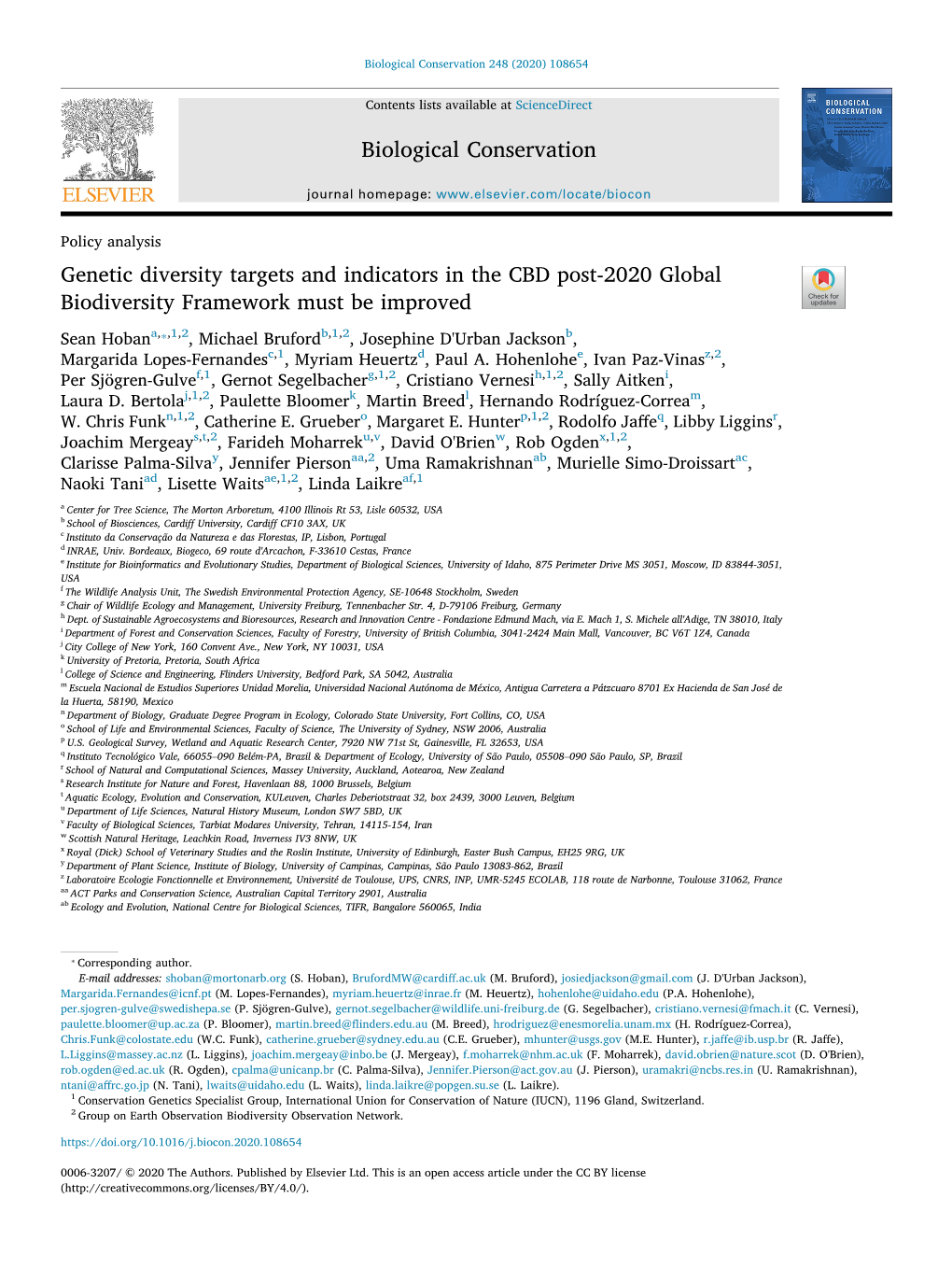 Genetic Diversity Targets and Indicators in the CBD Post-2020