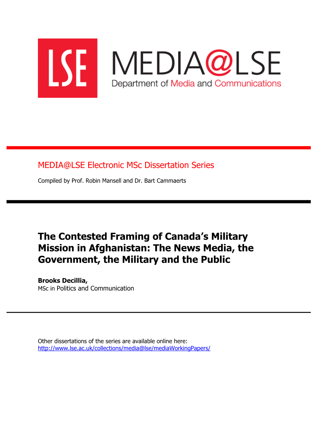The Contested Framing of Canada's Military Mission in Afghanistan