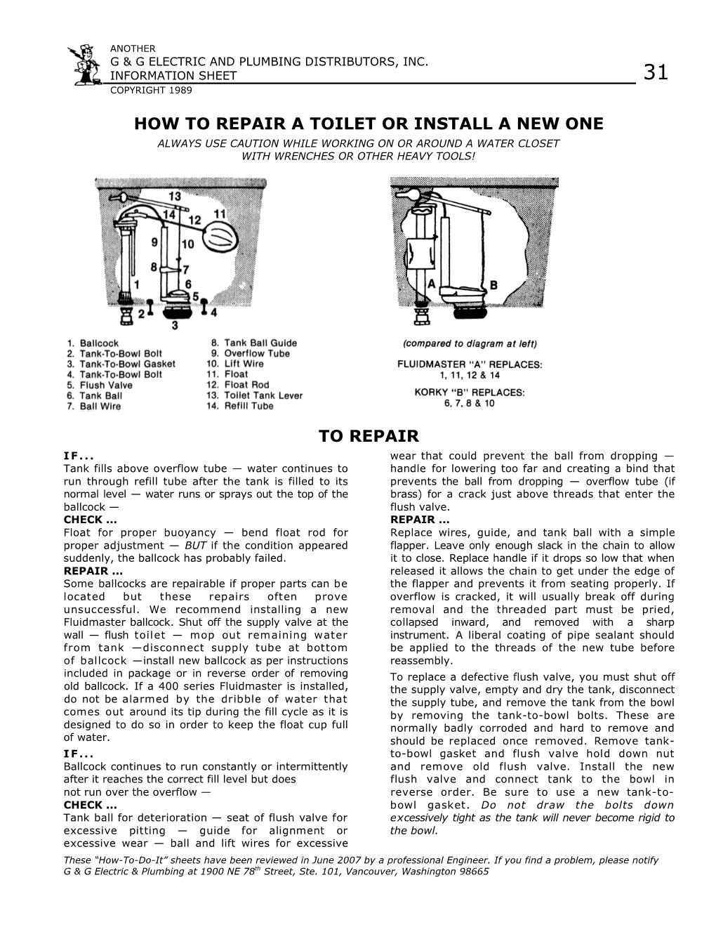 How to Repair a Toilet Or Install a New One Always Use Caution While Working on Or Around a Water Closet with Wrenches Or Other Heavy Tools!