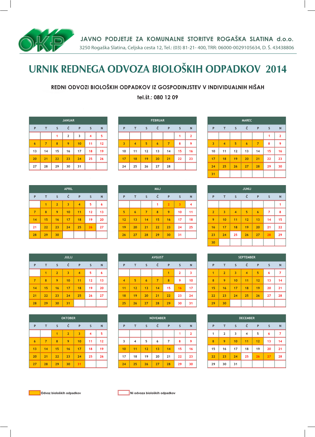 Urnik Rednega Odvoza Bioloških Odpadkov 2014