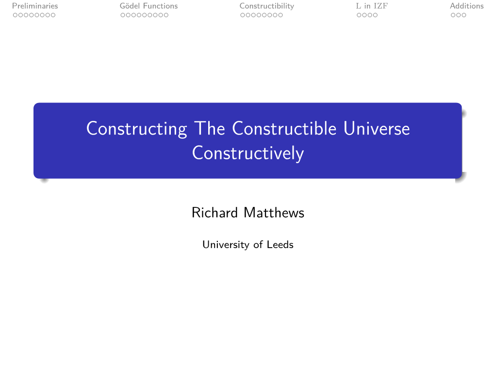 Constructing the Constructible Universe Constructively