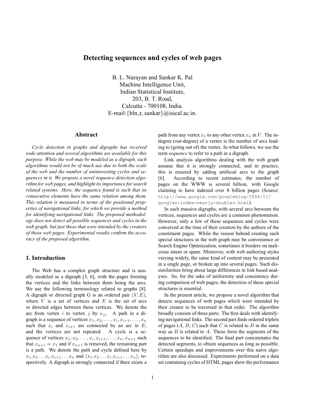 Detecting Sequences and Cycles of Web Pages