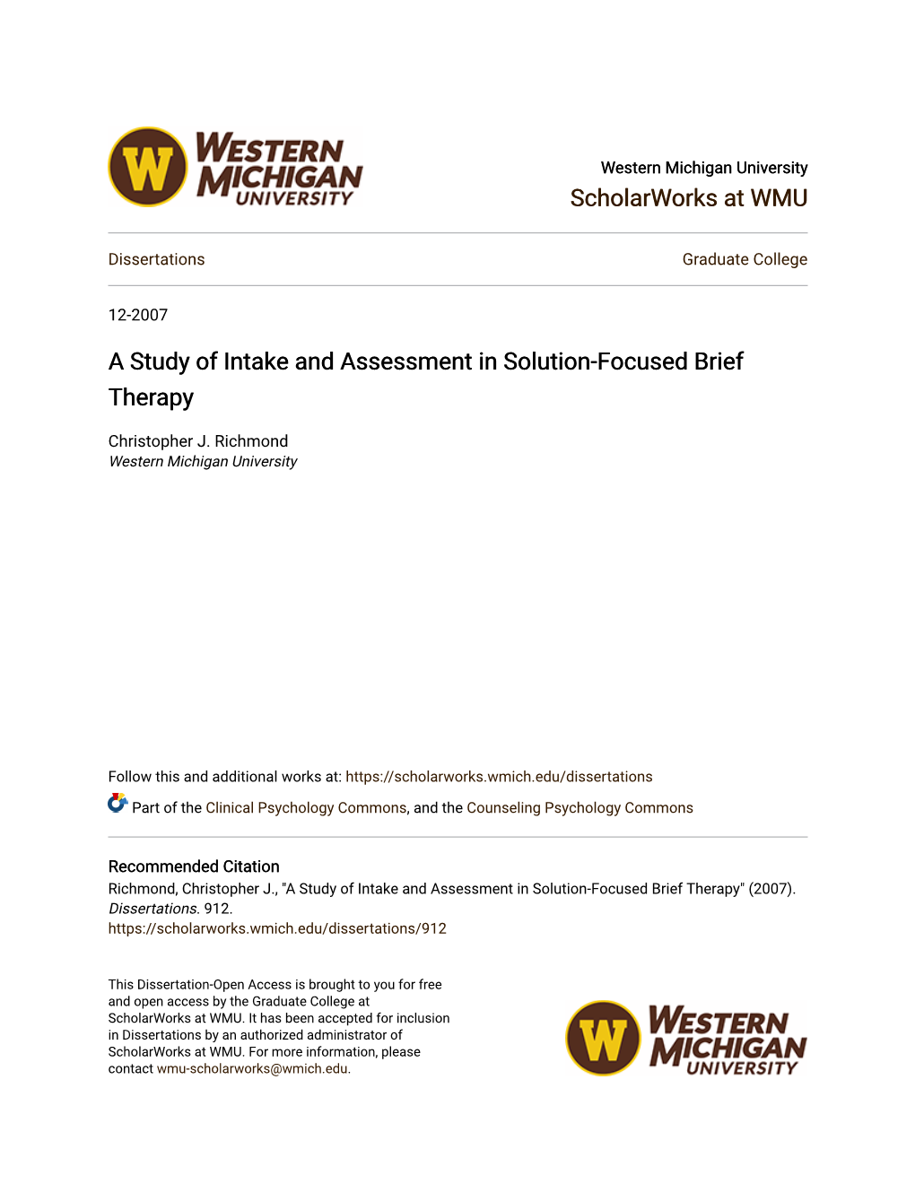 A Study of Intake and Assessment in Solution-Focused Brief Therapy