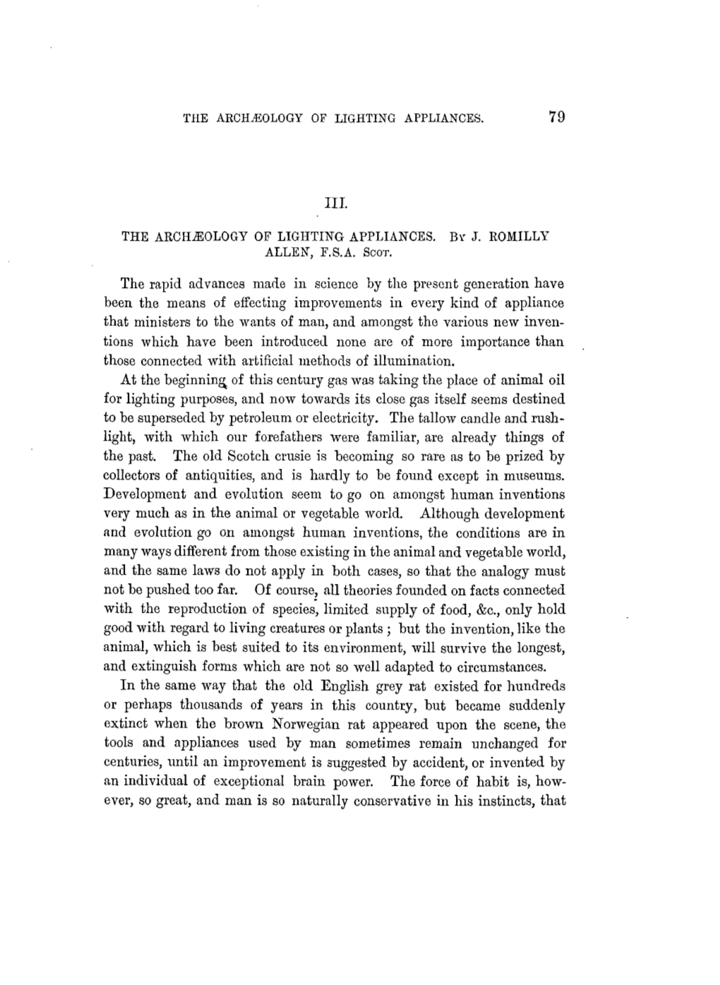 The Archeology of Lighting Appliances. by J. Romjlly Allen, F.S.A