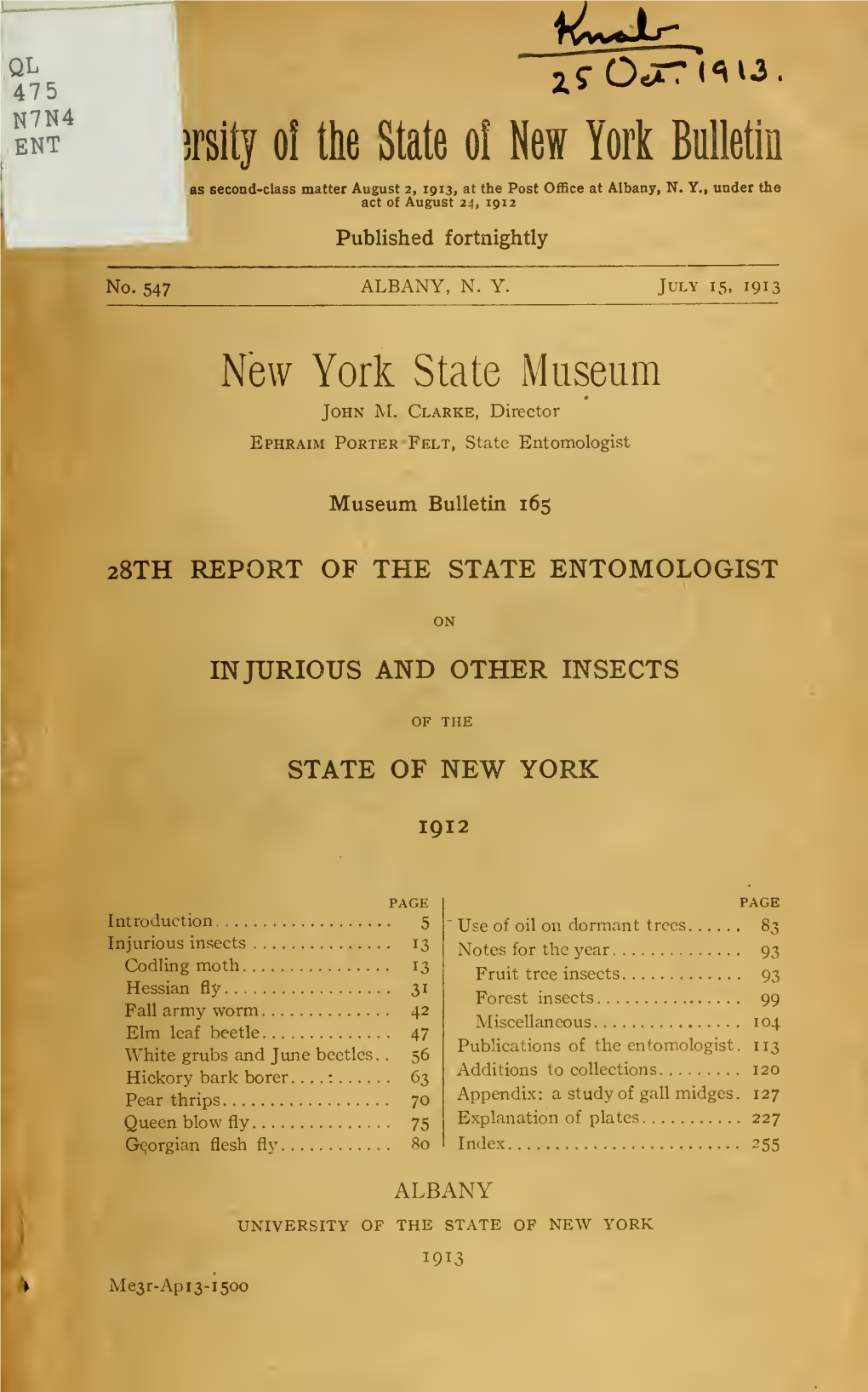 Report of the State Entomologist on Injurious and Other Insects of The