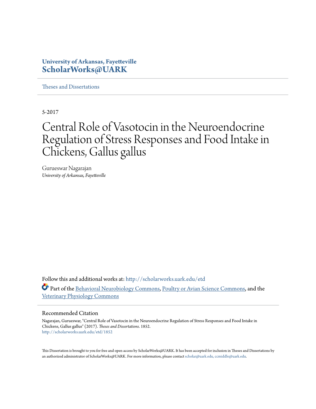 Central Role of Vasotocin in the Neuroendocrine Regulation Of