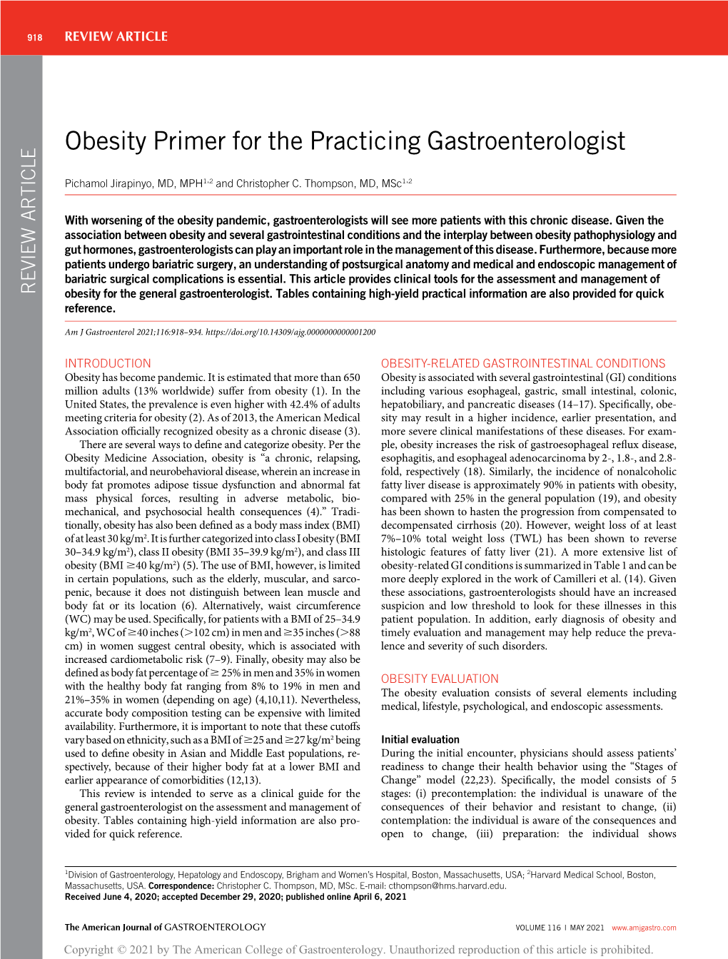 Obesity Primer for the Practicing Gastroenterologist