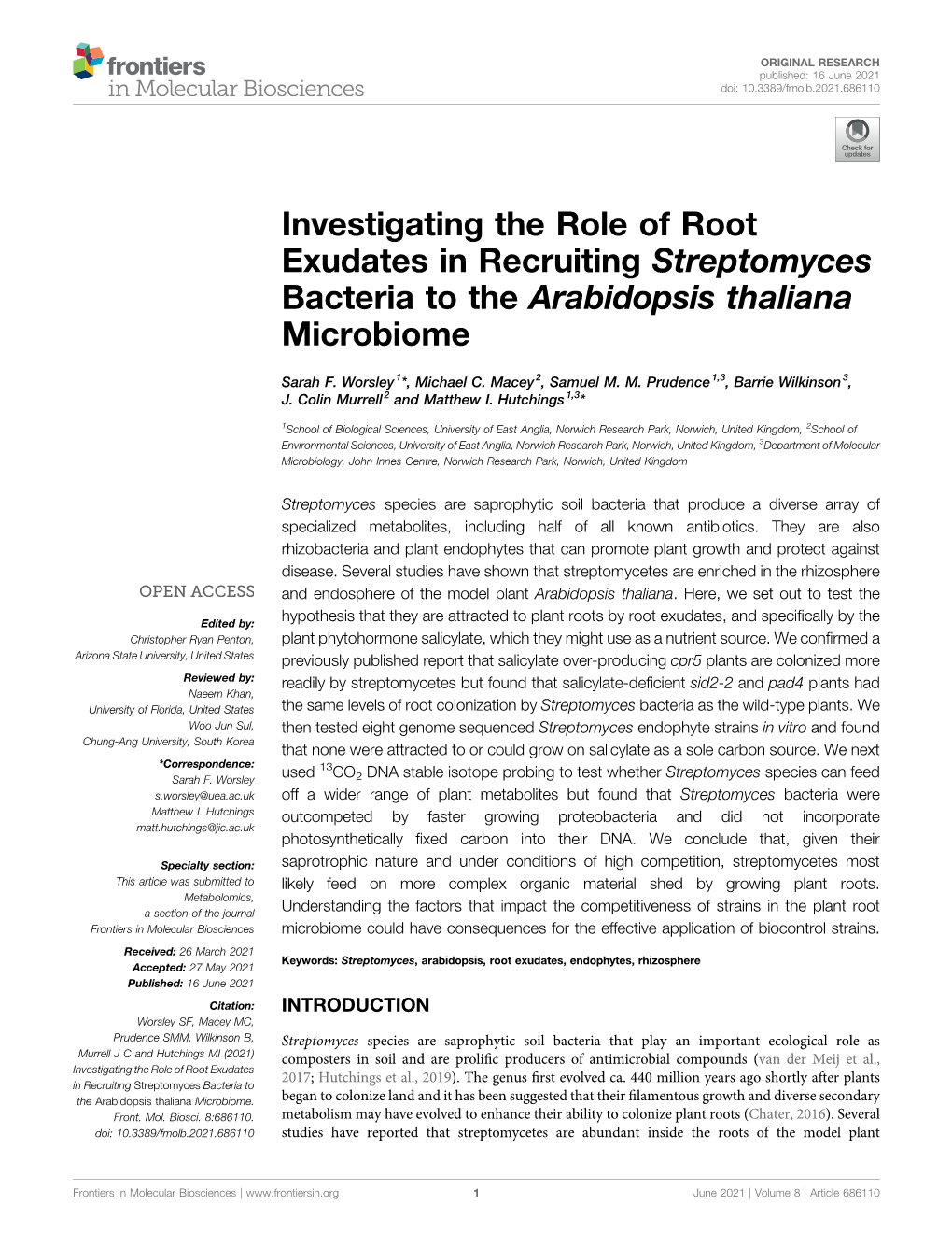 Investigating the Role of Root Exudates in Recruiting Streptomyces Bacteria to the Arabidopsis Thaliana Microbiome