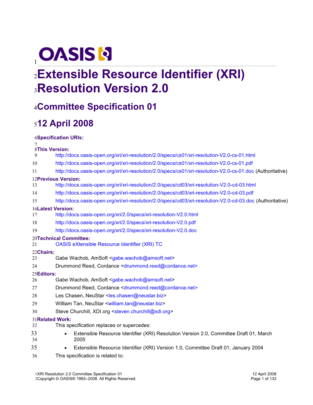 Extensible Resource Identifier (XRI) Resolution Version 2.0