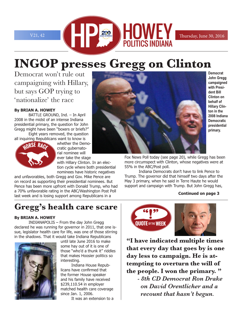 INGOP Presses Gregg on Clinton