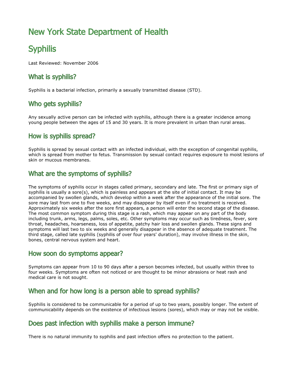 Syphilis Fact Sheet