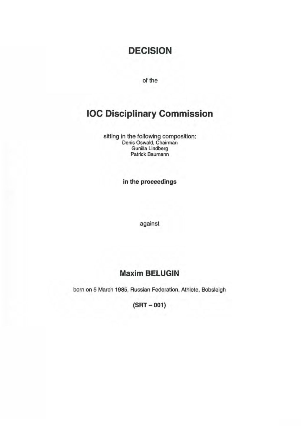 DECISION IOC Disciplinary Commission