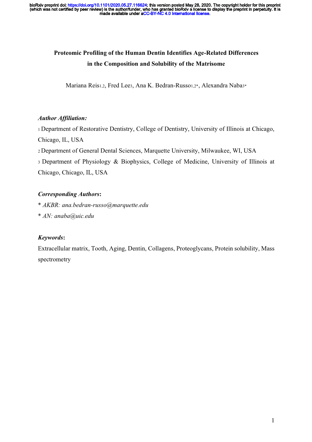 Proteomic Profiling of the Human Dentin Identifies Age-Related Differences in the Composition and Solubility of the Matrisome