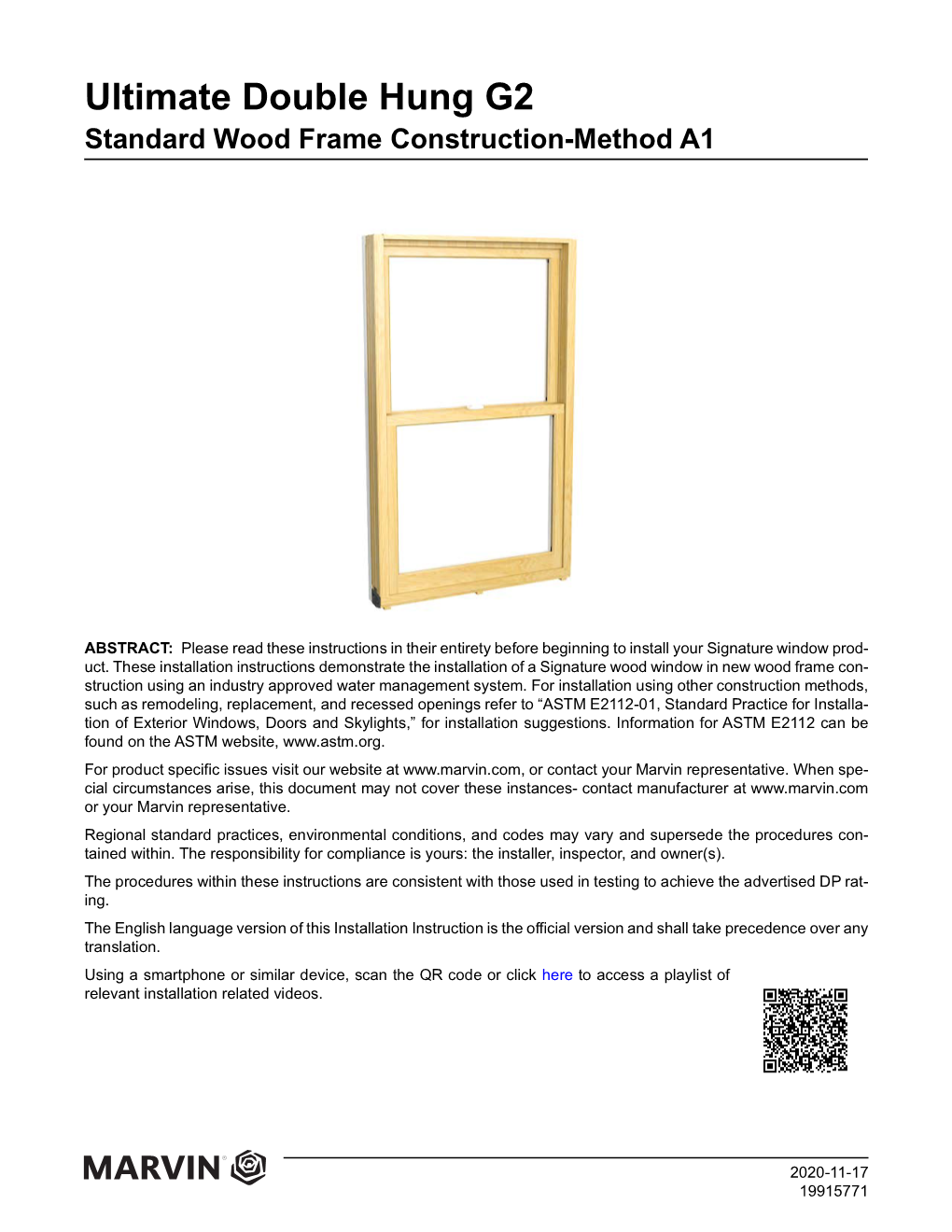 Ultimate Double Hung G2 Standard Wood Frame Construction-Method A1