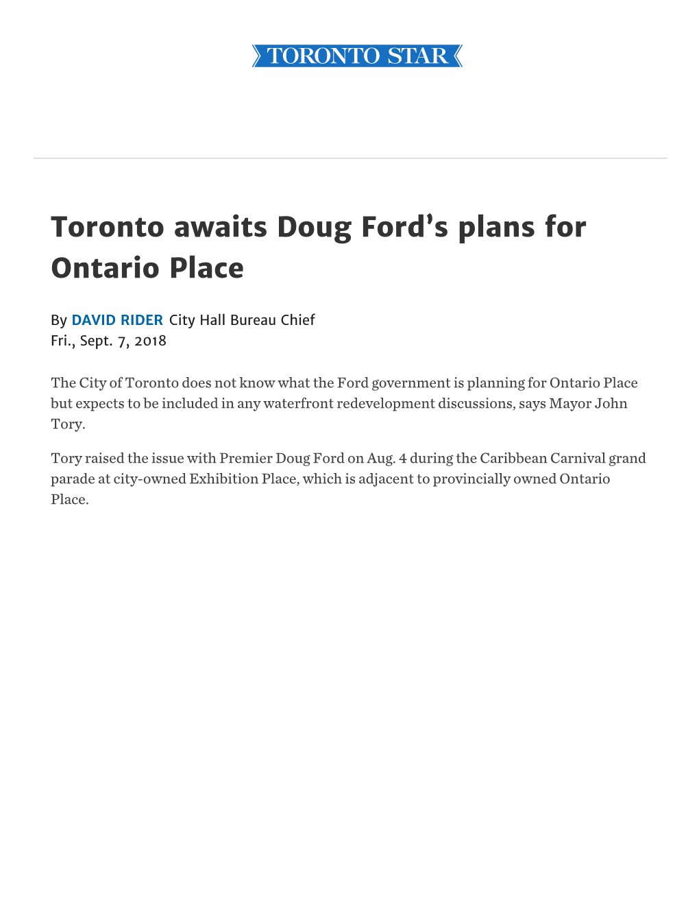 Toronto Awaits Doug Ford's Plans for Ontario Place