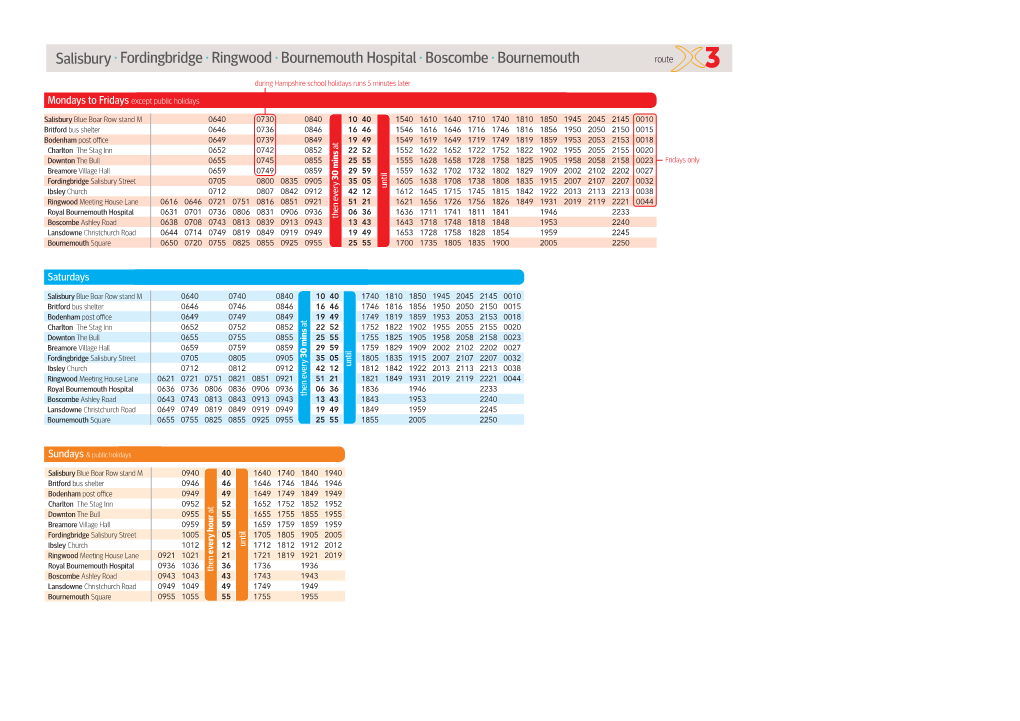 Salisbury Fordingbridge Ringwood Bournemouth Hospital Boscombe Bournemouth Route