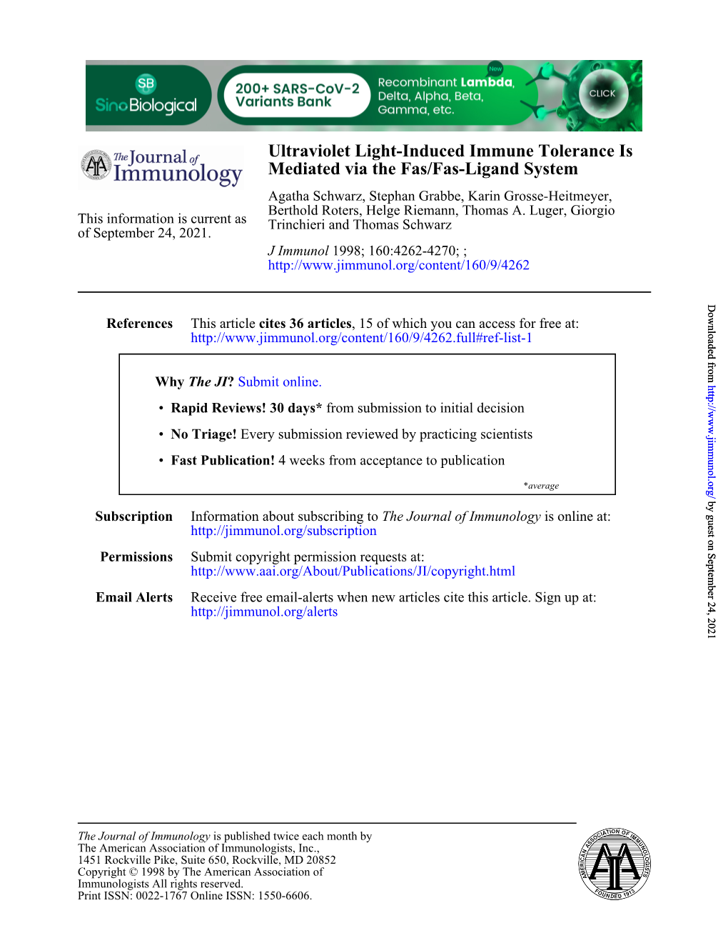 Mediated Via the Fas/Fas-Ligand System Ultraviolet Light-Induced