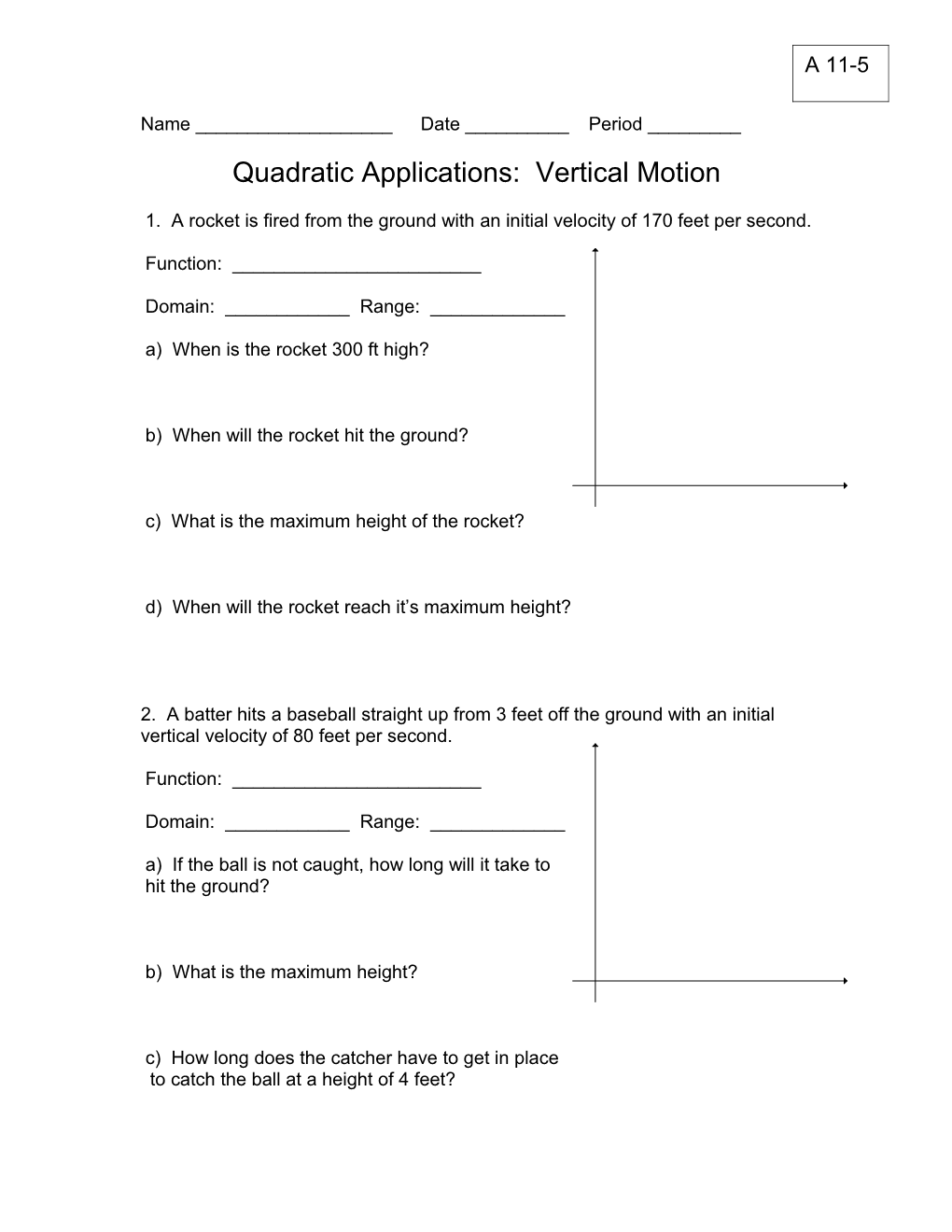 Quadratic Applications: Vertical Motion