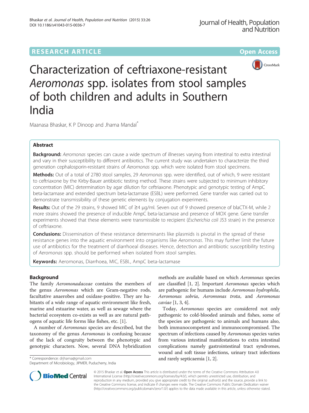 Characterization of Ceftriaxone-Resistant Aeromonas Spp