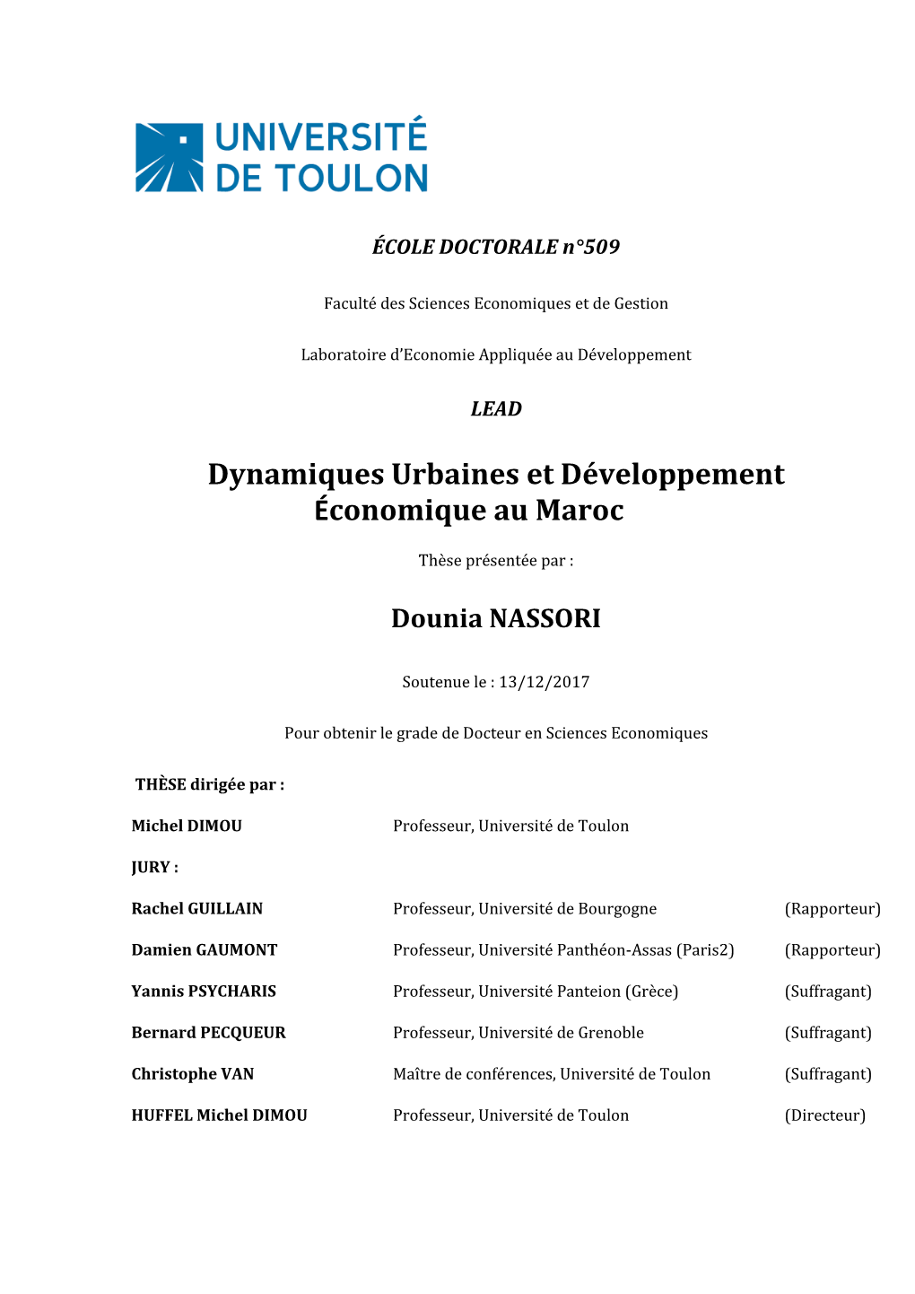 Dynamiques Urbaines Et Développement Économique Au Maroc